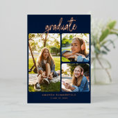 卒業2025 Photo Collage Gradパーティーバラ金ゴールド 箔招待状 (立ち正面)