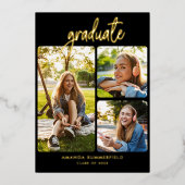 卒業2025 Photo Collage Gradパーティー金ゴールド 箔招待状 (正面)