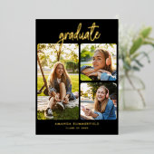 卒業2025 Photo Collage Gradパーティー金ゴールド 箔招待状 (立ち正面)