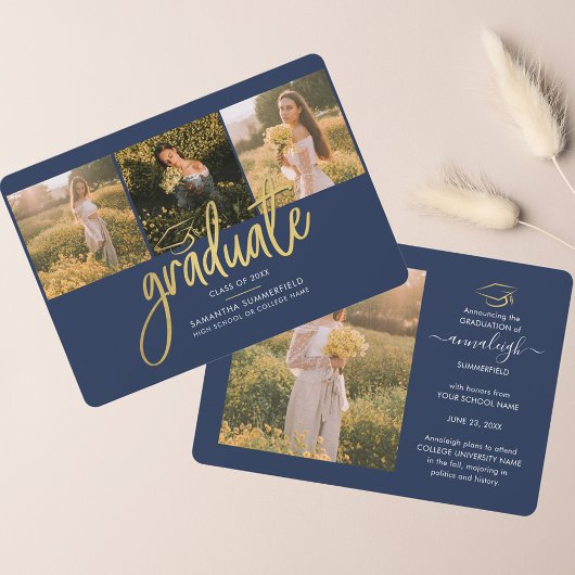 卒業2025 Photo Collage Navy Blue卒業生 案内状