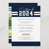 卒業2025 Photo Navy Blue大学院パーティー 招待状 (正面/裏面)