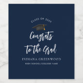 卒業2025 Script Navy Blue紙 ワインラベル (シングルラベル)