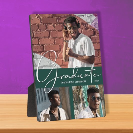 卒業3フォトコラージュのダークグリーン フォトプラーク