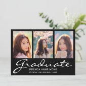 卒業3フォトコラージュ白いスクリプトブラック 案内状 (スタンド正面)