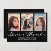 卒業3フォトコラージュ白黒スクリプト サンキューカード (正面/裏面)