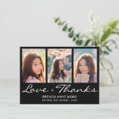 卒業3フォトコラージュ白黒スクリプト サンキューカード (スタンド正面)