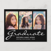 卒業3モダンフォトコラージュ白いスクリプト 案内ポストカード (正面)