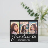 卒業3モダンフォトコラージュ白いスクリプト 案内ポストカード (スタンド正面)