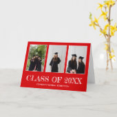 卒業3写真コラージュおめでとう赤 カード (黄色い花)