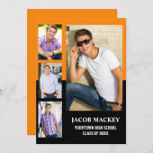 卒業4フォトコラージオレンジブラック 案内状 (正面/裏面)