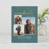 卒業4フォトコラージスクリプトグリーン大理石 案内状 (スタンド正面)