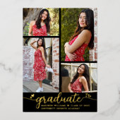 卒業4フォトスモダンクリプト黒実在金ゴールド 箔招待状 (正面)