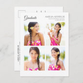 卒業4写真アナウンス招待状ホワイト インビテーションポストカード (正面/裏面)