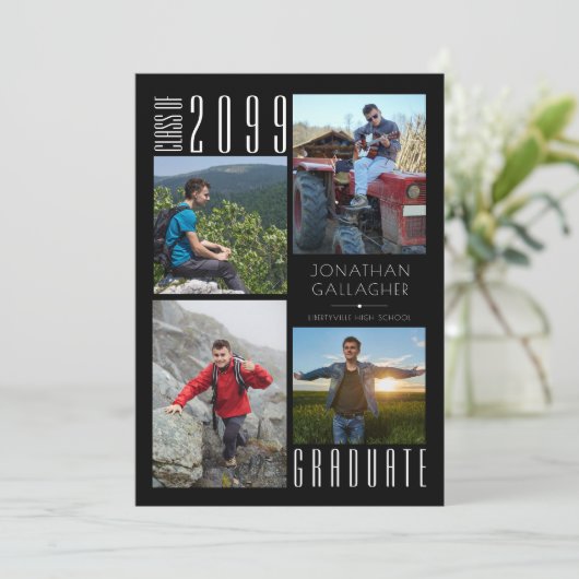 卒業4枚の写真白黒 案内状 (スタンド正面)