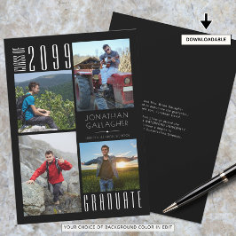 卒業4枚の写真白黒 案内状