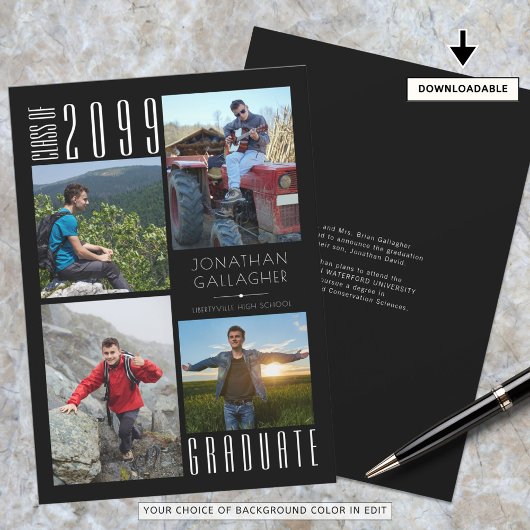 卒業4枚の写真白黒 案内状