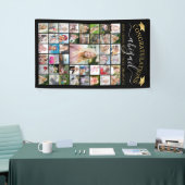 卒業43フォトコラージスクリプトブラック金ゴールド 横断幕 (トレードショー)