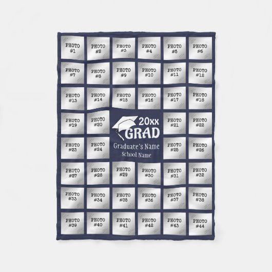 卒業44フォトコラージュ(編集可能な青) フリースブランケット (正面)
