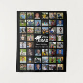 卒業44 フォト コラージュ 名前 学校 黒 タペストリー (正面)