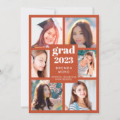 卒業6フォトコラージホワイトスクリプトオレンジ 案内状 (正面)