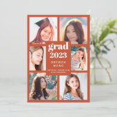 卒業6フォトコラージホワイトスクリプトオレンジ 案内状 (スタンド正面)