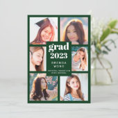 卒業6フォトコラージホワイトスクリプトグリーン 案内状 (スタンド正面)