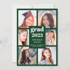 卒業6フォトコラージホワイトスクリプトグリーン 案内状