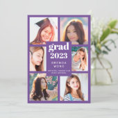 卒業6フォトコラージュ白いスクリプトパープル 案内状 (スタンド正面)