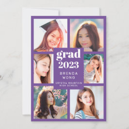 卒業6フォトコラージュ白いスクリプトパープル 案内状