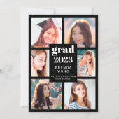 卒業6フォトコラージュ白いスクリプトブラック 案内状 (正面)