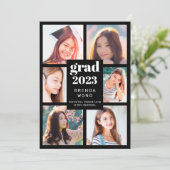 卒業6フォトコラージュ白いスクリプトブラック 案内状 (スタンド正面)