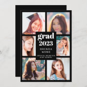 卒業6フォトコラージュ白いスクリプトブラック 案内状 (正面/裏面)