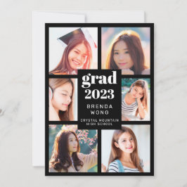 卒業6フォトコラージュ白いスクリプトブラック 案内状