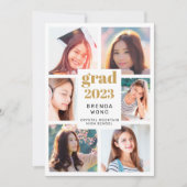 卒業6フォトコラージュ金ゴールドブラックスクリプトホワイト 案内状 (正面)