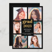 卒業6フォトコラージュ金ゴールドホワイトスクリプトブラック 案内状 (正面/裏面)