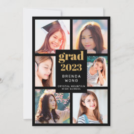 卒業6フォトコラージュ金ゴールドホワイトスクリプトブラック 案内状