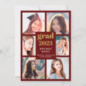 卒業6フォトコラージュ金ゴールドホワイトスクリプトレッド 案内状 (正面)