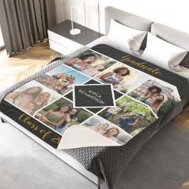 卒業8フォトグリッド黒と金ゴールド卒業 シェルパブランケット