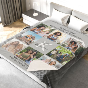 卒業8フォトコラージュと引用文グレー卒業 シェルパブランケット