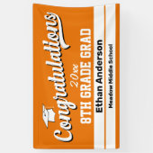 卒業8年生オレンジとホワイトバナー 横断幕 (縦)