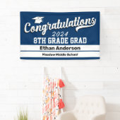 卒業8年生ダークブルーとホワイトバナー 横断幕 (インサイチュ)
