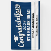 卒業8年生ダークブルーとホワイトバナー 横断幕 (縦)