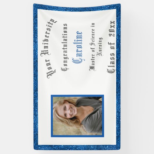 卒業、おめでとうナースグリッター、写真 横断幕 (縦)