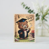 卒業 かわいい ビンテージ クマ ポストカード (スタンド正面)