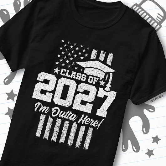 卒業 アメリカ国旗 シニアクラス 2027 Tシャツ