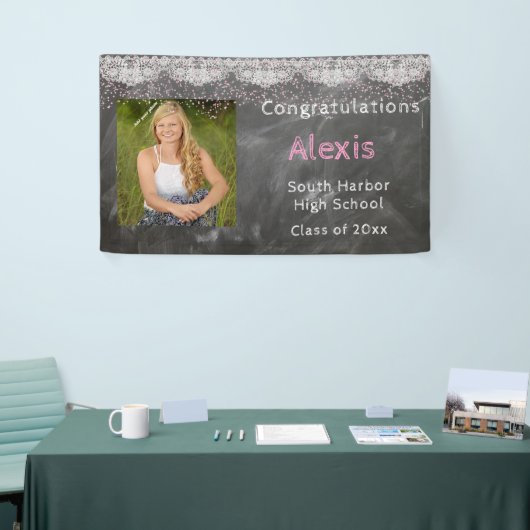 卒業、カスタム写真、Chalkboard & Lace 横断幕 (トレードショー)