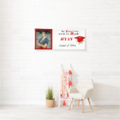 卒業、キャップ&タッセル赤と白、 横断幕 (インサイチュ)