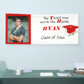 卒業、キャップ&タッセル赤と白、 横断幕 (トレードショー)