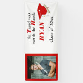 卒業、キャップ&タッセル赤と白、 横断幕 (縦)