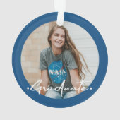 卒業 |クラスの年と学校PHOTO blue オーナメント (裏面)